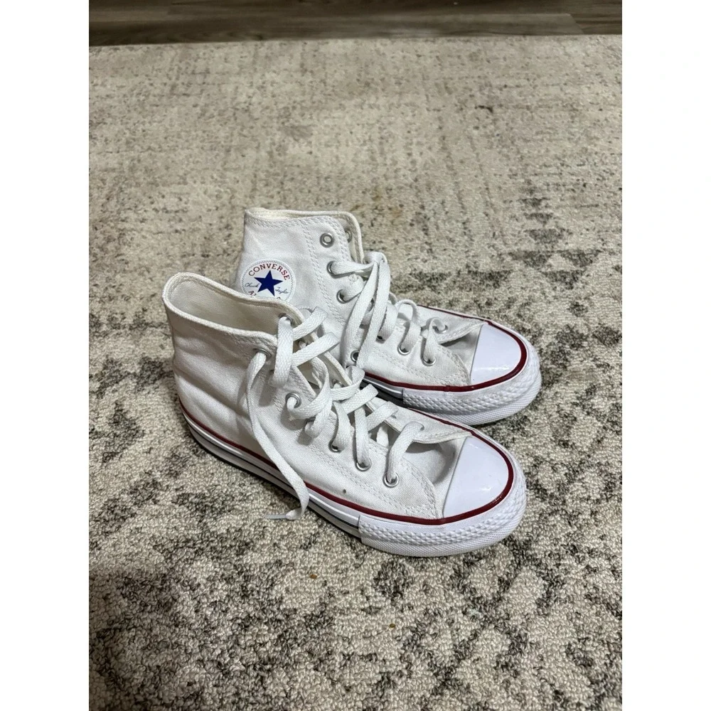Girls High Top White Platform Converse Shoes Size 2.5